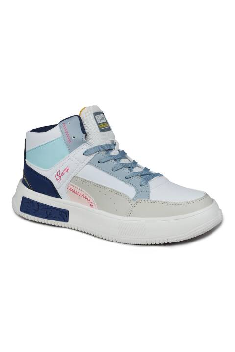 28756 Yüksek Bilekli Beyaz - Mavi Kadın Sneaker Günlük Spor Ayakkabı - 7
