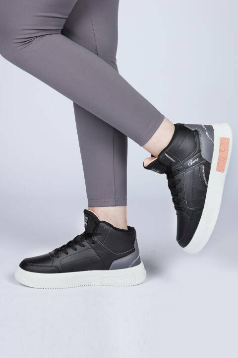 28756 Yüksek Bilekli Siyah Kadın Sneaker Günlük Spor Ayakkabı - 3