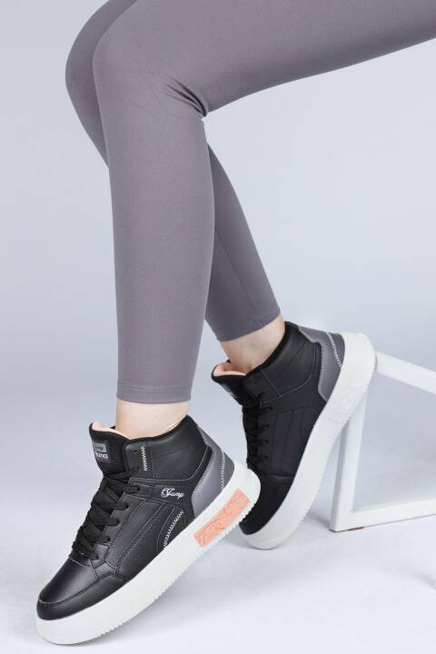 28756 Yüksek Bilekli Siyah Kadın Sneaker Günlük Spor Ayakkabı - 4