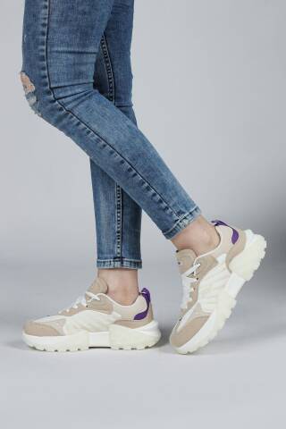 29092 Beyaz - Bej Kadın Sneaker Günlük Spor Ayakkabı - Jump (1)