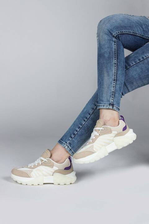 29092 Beyaz - Bej Kadın Sneaker Günlük Spor Ayakkabı - 3