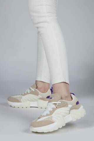 29092 Beyaz - Bej Kadın Sneaker Günlük Spor Ayakkabı - 5
