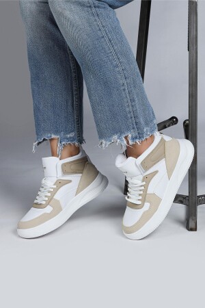 29100 Yüksek Bilekli Bej - Beyaz Kadın Sneaker Günlük Spor Ayakkabı - 5