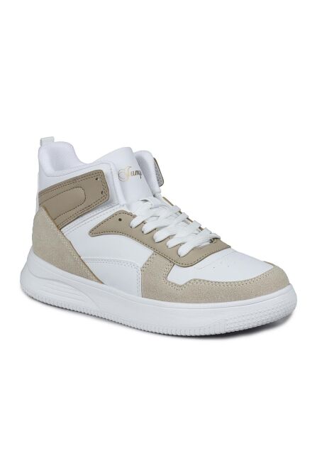 29100 Yüksek Bilekli Bej - Beyaz Kadın Sneaker Günlük Spor Ayakkabı - 6