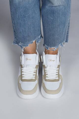 29100 Yüksek Bilekli Bej - Beyaz Kadın Sneaker Günlük Spor Ayakkabı - 3