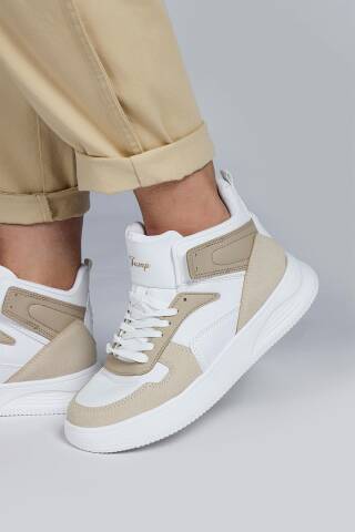 29100 Yüksek Bilekli Bej - Beyaz Kadın Sneaker Günlük Spor Ayakkabı - 4