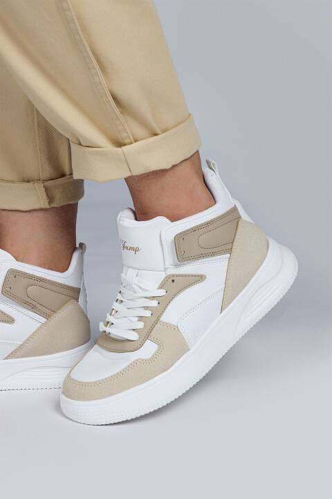 29100 Yüksek Bilekli Bej - Beyaz Kadın Sneaker Günlük Spor Ayakkabı - 4