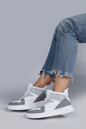 29100 Yüksek Bilekli Gri - Beyaz Kadın Sneaker Günlük Spor Ayakkabı - 2