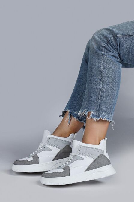 29100 Yüksek Bilekli Gri - Beyaz Kadın Sneaker Günlük Spor Ayakkabı - 2