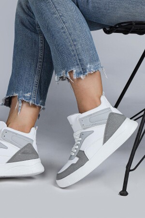 29100 Yüksek Bilekli Gri - Beyaz Kadın Sneaker Günlük Spor Ayakkabı - 3