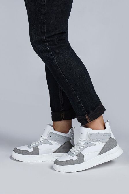 29100 Yüksek Bilekli Gri - Beyaz Kadın Sneaker Günlük Spor Ayakkabı - 4