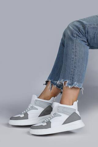 29100 Yüksek Bilekli Gri - Beyaz Kadın Sneaker Günlük Spor Ayakkabı - Jump (1)