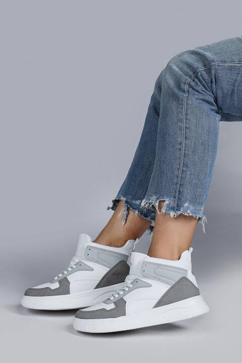 29100 Yüksek Bilekli Gri - Beyaz Kadın Sneaker Günlük Spor Ayakkabı - 2