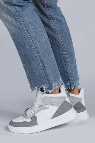 29100 Yüksek Bilekli Gri - Beyaz Kadın Sneaker Günlük Spor Ayakkabı - 5
