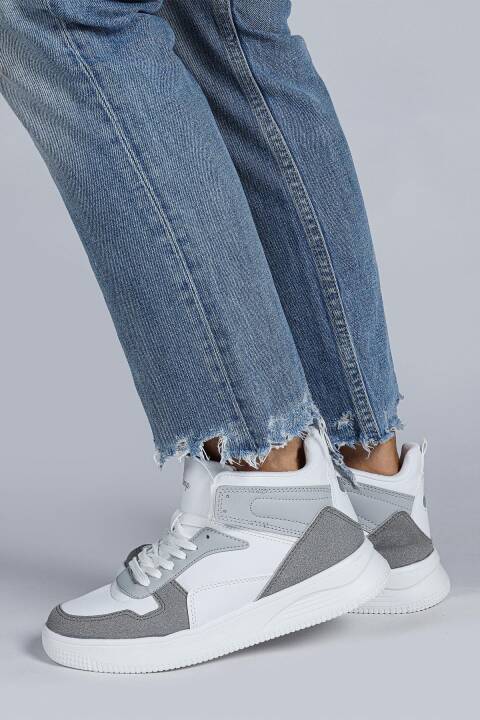 29100 Yüksek Bilekli Gri - Beyaz Kadın Sneaker Günlük Spor Ayakkabı - 5