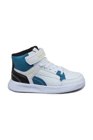 29185 Cırtlı Yüksek Bilekli Beyaz - Mavi Kız Çocuk Sneaker Günlük Spor Ayakkabı - Jump