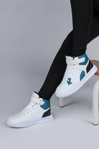 29185 Cırtlı Yüksek Bilekli Beyaz - Mavi Kız Çocuk Sneaker Günlük Spor Ayakkabı - Jump (1)