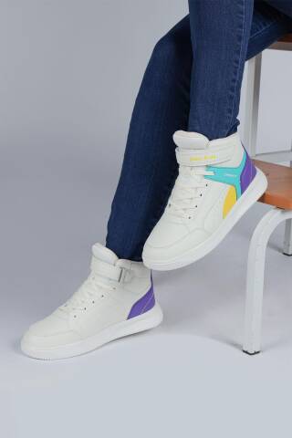 29185 Cırtlı Yüksek Bilekli Bej - Sarı Üniseks Çocuk Sneaker Günlük Spor Ayakkabı - Jump (1)