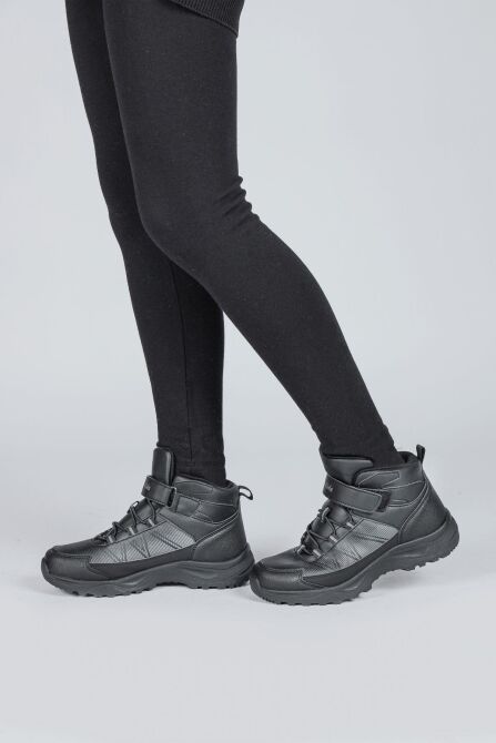 29194 Cırtlı Yüksek Bilekli Full Siyah Üniseks Çocuk Sneaker Günlük Spor Ayakkabı - 4
