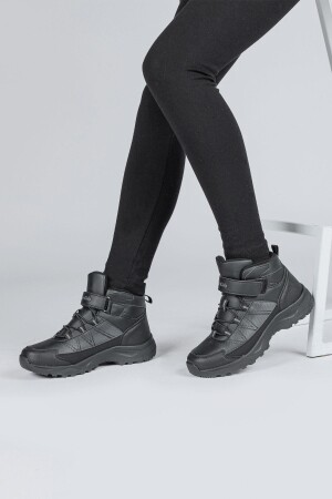 29194 Cırtlı Yüksek Bilekli Full Siyah Üniseks Çocuk Sneaker Günlük Spor Ayakkabı - 5