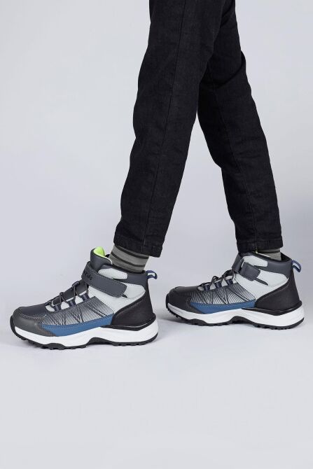 29194 Cırtlı Yüksek Bilekli Gri - İndigo Mavi Üniseks Çocuk Sneaker Günlük Spor Ayakkabı - 3