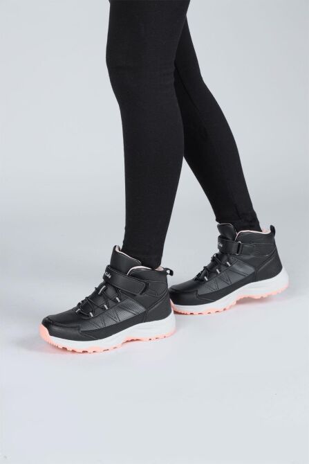 29194 Cırtlı Yüksek Bilekli Siyah - Somon Pembe Kız Çocuk Sneaker Günlük Spor Ayakkabı - 5