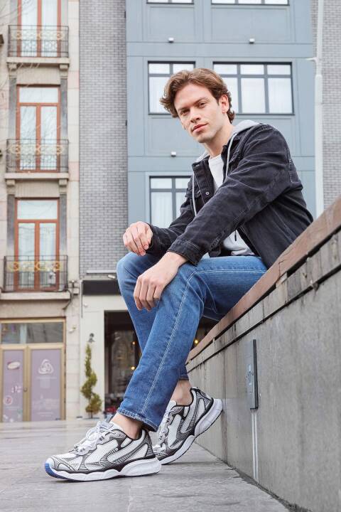 29550 Gri - Beyaz Erkek Sneaker Günlük Spor Ayakkabı - 3