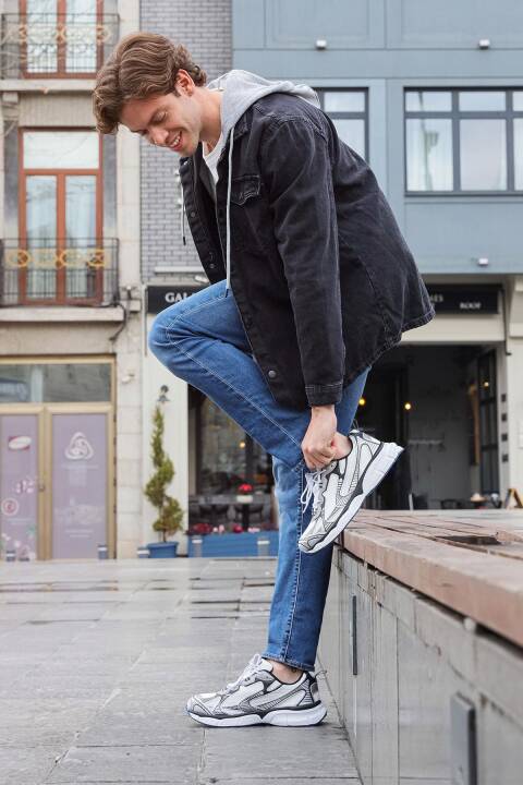 29550 Gri - Beyaz Erkek Sneaker Günlük Spor Ayakkabı - 4