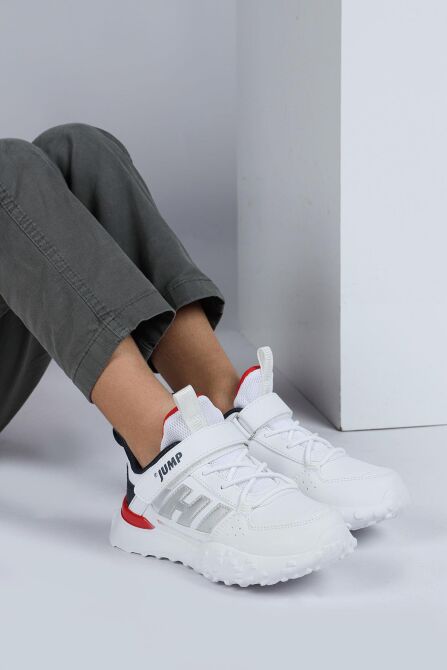 29602 Cırtlı Beyaz - Kırmızı Üniseks Çocuk Sneaker Günlük Spor Ayakkabı - 4