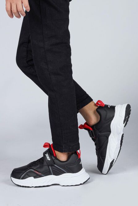 29603 Cırtlı Siyah - Turuncu Üniseks Çocuk Sneaker Günlük Spor Ayakkabı - 2