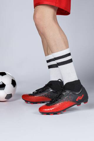 29672 Çoraplı Kırmızı - Siyah Çim Halı Saha Krampon Futbol Ayakkabısı - Jump (1)