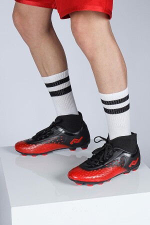 29672 Çoraplı Kırmızı - Siyah Çim Halı Saha Krampon Futbol Ayakkabısı - 3