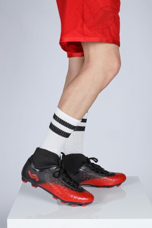 29672 Çoraplı Kırmızı - Siyah Çim Halı Saha Krampon Futbol Ayakkabısı - 4
