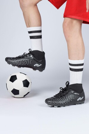 29672 Çoraplı Siyah - Gri Çim Halı Saha Krampon Futbol Ayakkabısı - 2