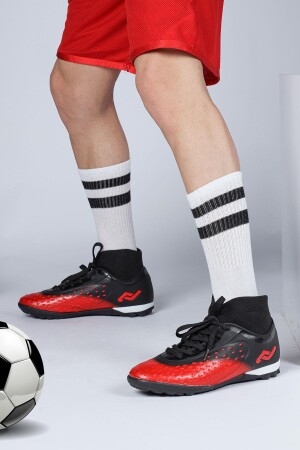 29673 Çoraplı Kırmızı - Siyah Halı Saha Krampon Futbol Ayakkabısı - 2