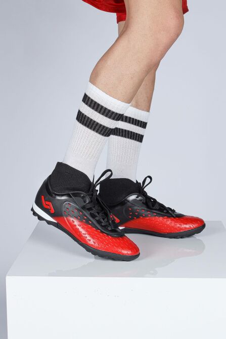 29673 Çoraplı Kırmızı - Siyah Halı Saha Krampon Futbol Ayakkabısı - 4