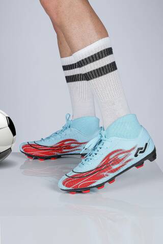 29676 Çoraplı Mavi - Kırmızı Çim Halı Saha Krampon Futbol Ayakkabısı - Jump (1)
