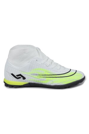 29677 Çoraplı Beyaz - Neon Yeşil Halı Saha Krampon Futbol Ayakkabısı 