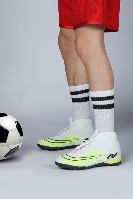 29677 Çoraplı Beyaz - Neon Yeşil Halı Saha Krampon Futbol Ayakkabısı - 2
