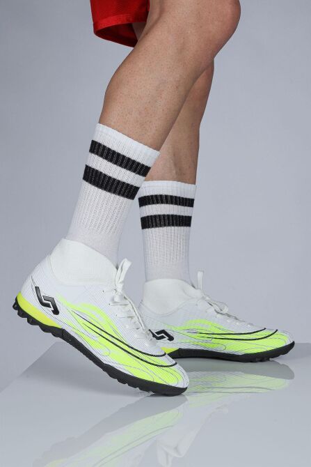 29677 Çoraplı Beyaz - Neon Yeşil Halı Saha Krampon Futbol Ayakkabısı - 4