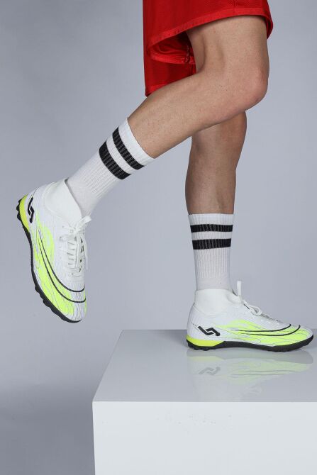 29677 Çoraplı Beyaz - Neon Yeşil Halı Saha Krampon Futbol Ayakkabısı - 5