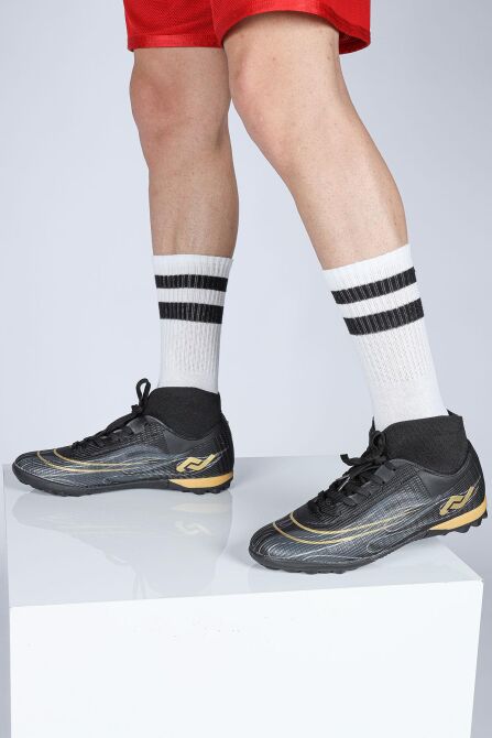 29677 Çoraplı Siyah - Altın Rengi Halı Saha Krampon Futbol Ayakkabısı - 3