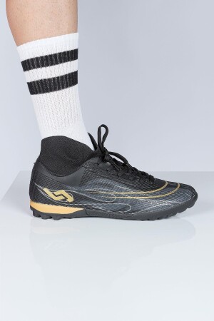 29677 Çoraplı Siyah - Altın Rengi Halı Saha Krampon Futbol Ayakkabısı - 4