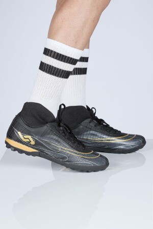 29677 Çoraplı Siyah - Altın Rengi Halı Saha Krampon Futbol Ayakkabısı - 5