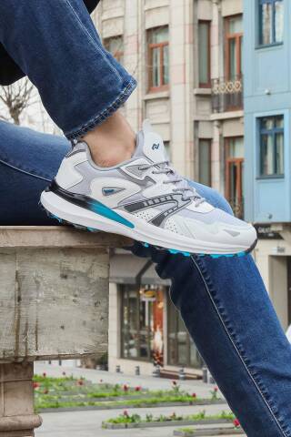 29725 Beyaz - Gri - Mavi Erkek Sneaker Günlük Spor Ayakkabı - Jump (1)