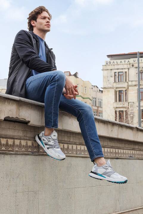 29725 Beyaz - Gri - Mavi Erkek Sneaker Günlük Spor Ayakkabı - 3