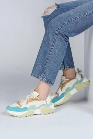 29780 Bej - Mint - Mavi Kadın Sneaker Günlük Spor Ayakkabı - Jump (1)