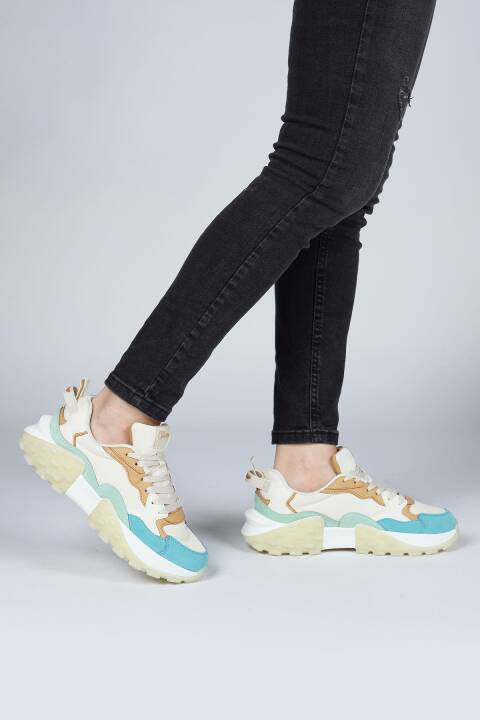 29780 Bej - Mint - Mavi Kadın Sneaker Günlük Spor Ayakkabı - 3