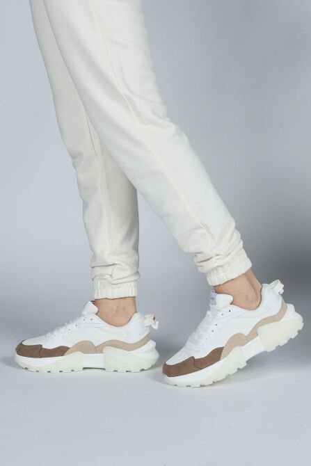 29780 Beyaz - Bej Kadın Sneaker Günlük Spor Ayakkabı - 2