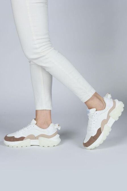 29780 Beyaz - Bej Kadın Sneaker Günlük Spor Ayakkabı - 4